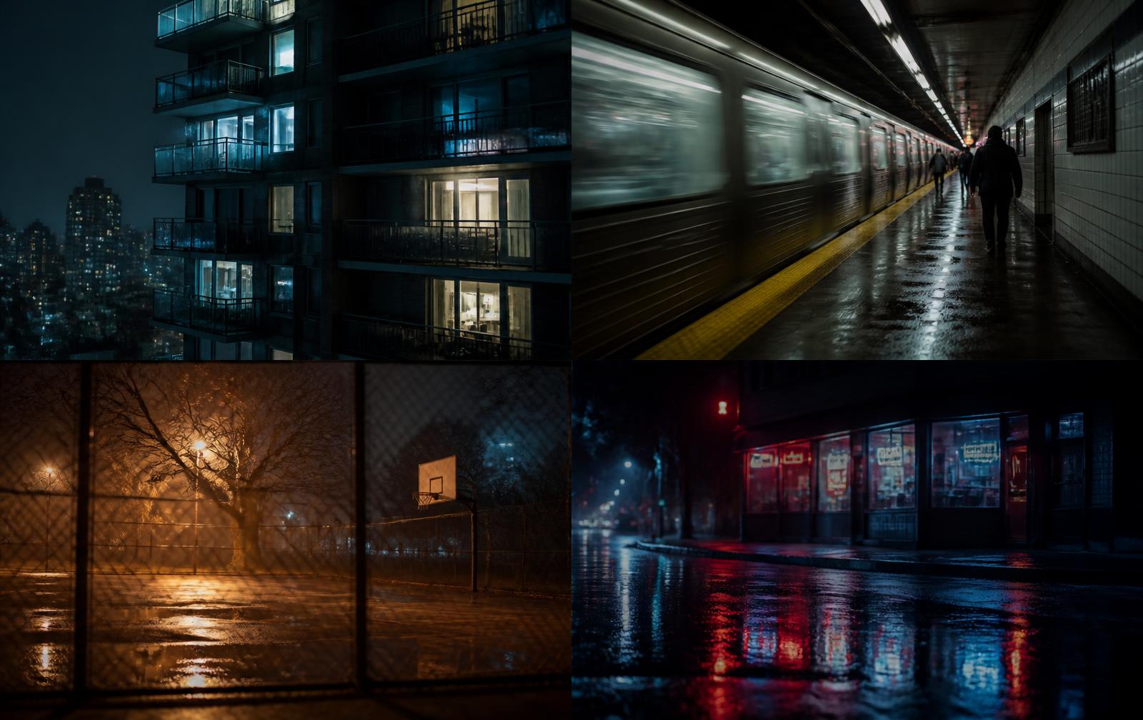 Toronto at night — apartment towers, transit and neon signage